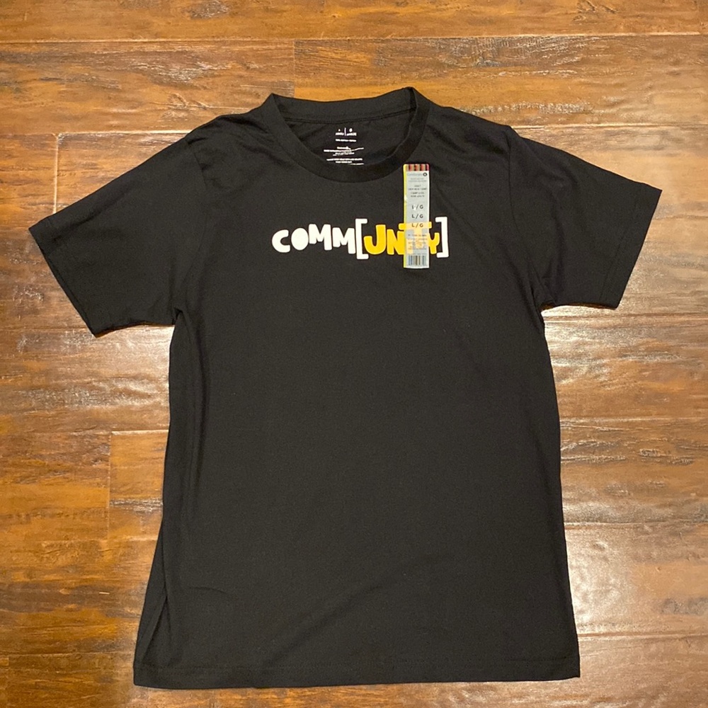 NWT Celebrate It Adult Black Short Sleeve Tee  "Comm-unity" slogan 100% Cotton